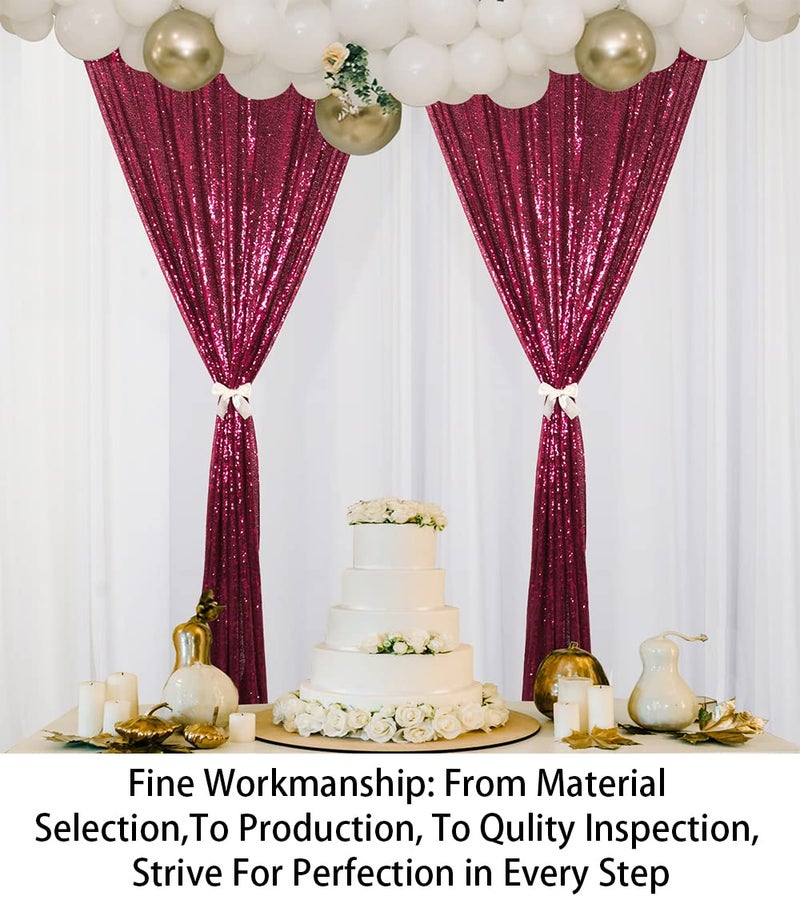 ShinyBeauty Sequin Curtains 2 Panels 2ftx8ft Wine Glitter Backdrop for YouTube Videos Burgundy Sequin Curtains for Backdrop - Image 4